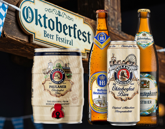 Oktoberferst öl. Vi rekommenderar 3 festbier: Paulaner Oktoberfestbier, Hofbräu Oktoberfestbier och Weihenstephaner Festbier