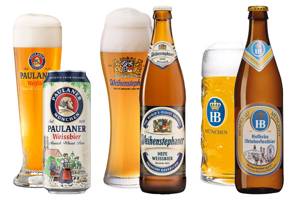 Paulaner Weissbier, Weihenstephaner Hefe Weissbier, Hofbäu Oktoberfestbier
