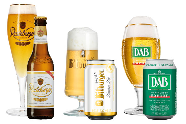 Radeberger Pilsner, Bitburger Premium Pils och DAB Export