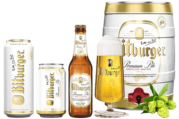 Bitburger produkter i Sverige, 50cl burk, 33cl burk, 33cl flaska och 5L keg